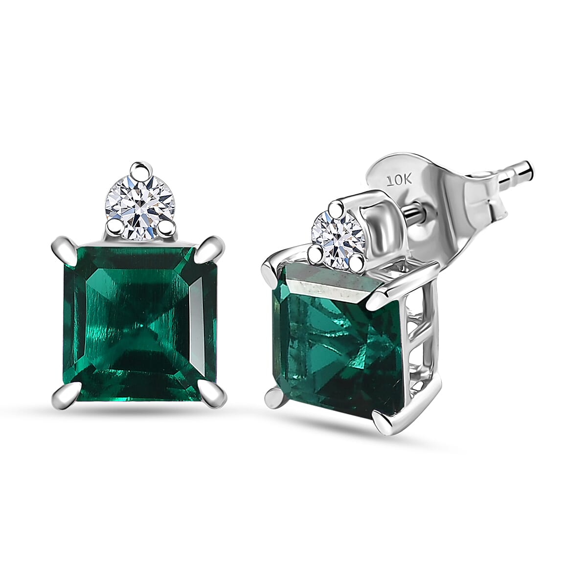 LUXURIANT AAA Lab Grown Emerald, Lab Grown Diamond Earrings in 10K White Gold (G-H, SI) 8114839 0