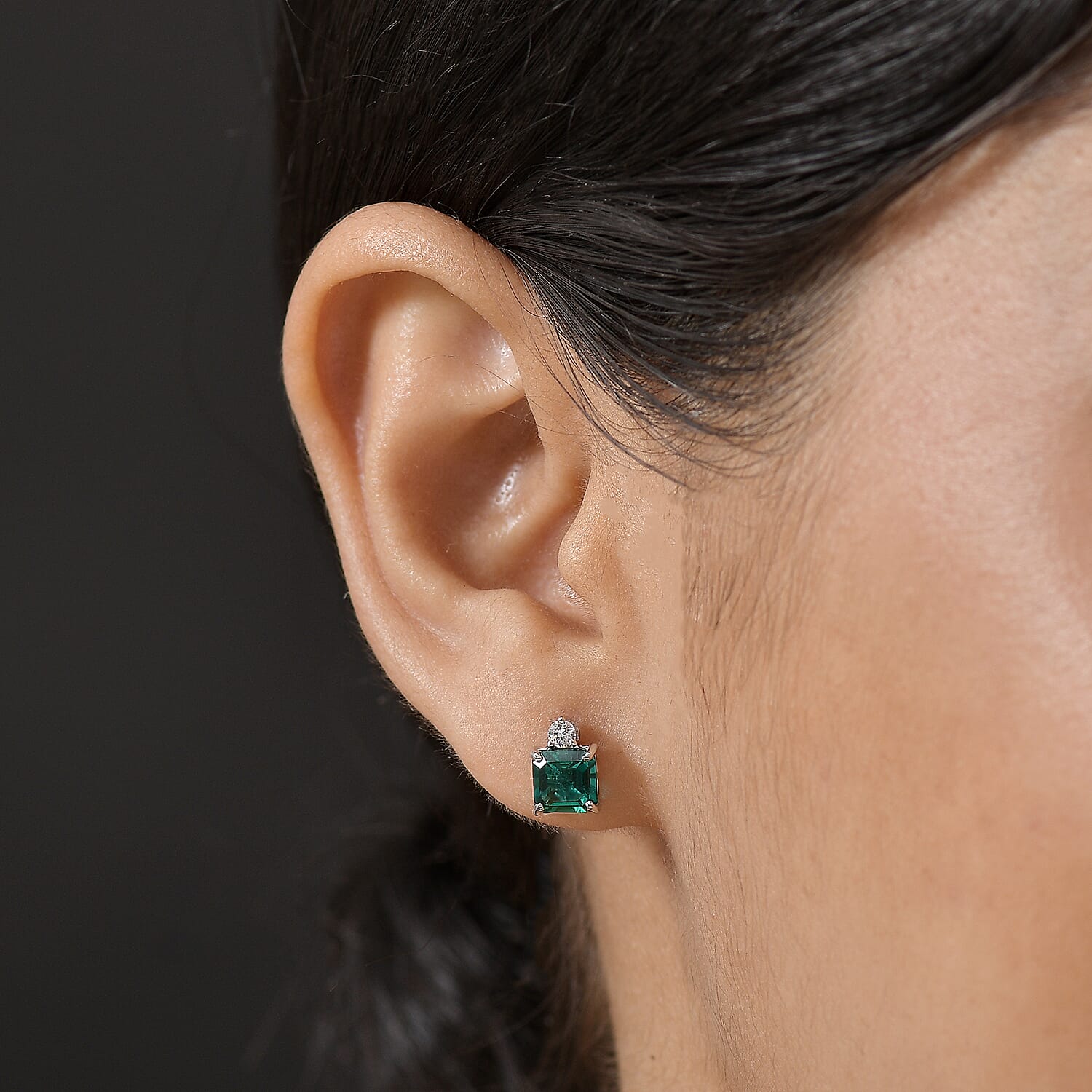 LUXURIANT AAA Lab Grown Emerald, Lab Grown Diamond Earrings in 10K White Gold (G-H, SI) 8114839 3