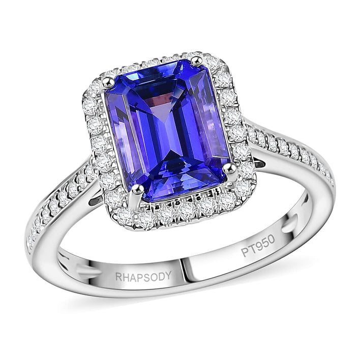 Certified &amp; Appraised RHAPSODY 950 Platinum AAAA Tanzanite White Diamond VS-EF Halo Ring, 4.41  Ct. 8084232 1