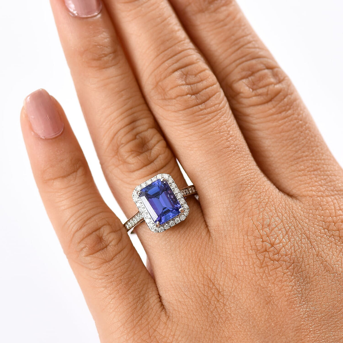Certified &amp; Appraised RHAPSODY 950 Platinum AAAA Tanzanite White Diamond VS-EF Halo Ring, 4.41  Ct. 8084232 2
