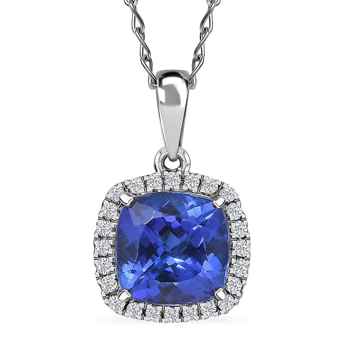 Certified &amp; Appraised RHAPSODY AAAA Tanzanite, White Diamond Halo Pendant in 950 Platinum, (VS-EF) 2.94 Ct. 8084445 1