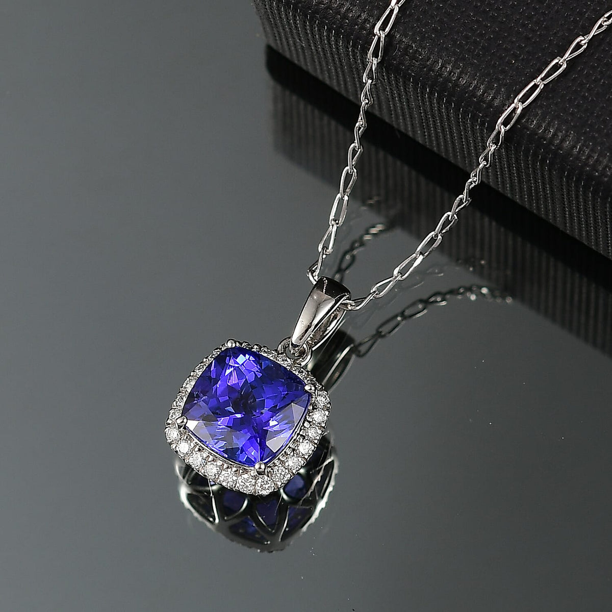 Certified &amp; Appraised RHAPSODY AAAA Tanzanite, White Diamond Halo Pendant in 950 Platinum, (VS-EF) 2.94 Ct. 8084445 2