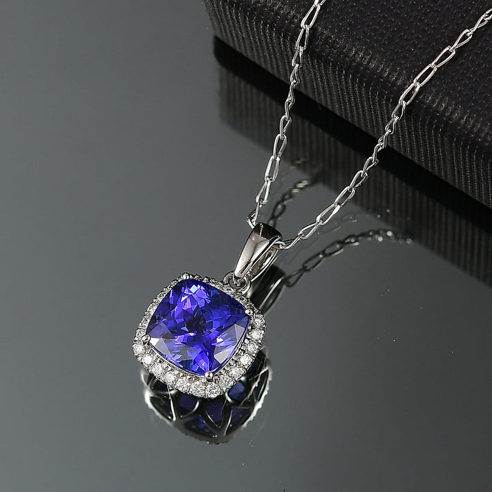 Certified &amp; Appraised RHAPSODY AAAA Tanzanite, White Diamond Halo Pendant in 950 Platinum, (VS-EF) 2.94 Ct. 8084445 2