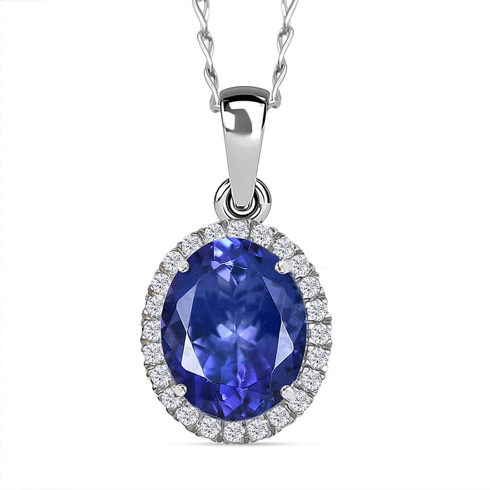 Certified &amp; Appraised RHAPSODY AAAA Tanzanite, White Diamond Halo Pendant in 950 Platinum, (EF, VS) 3.22 Ct. 8094970 1