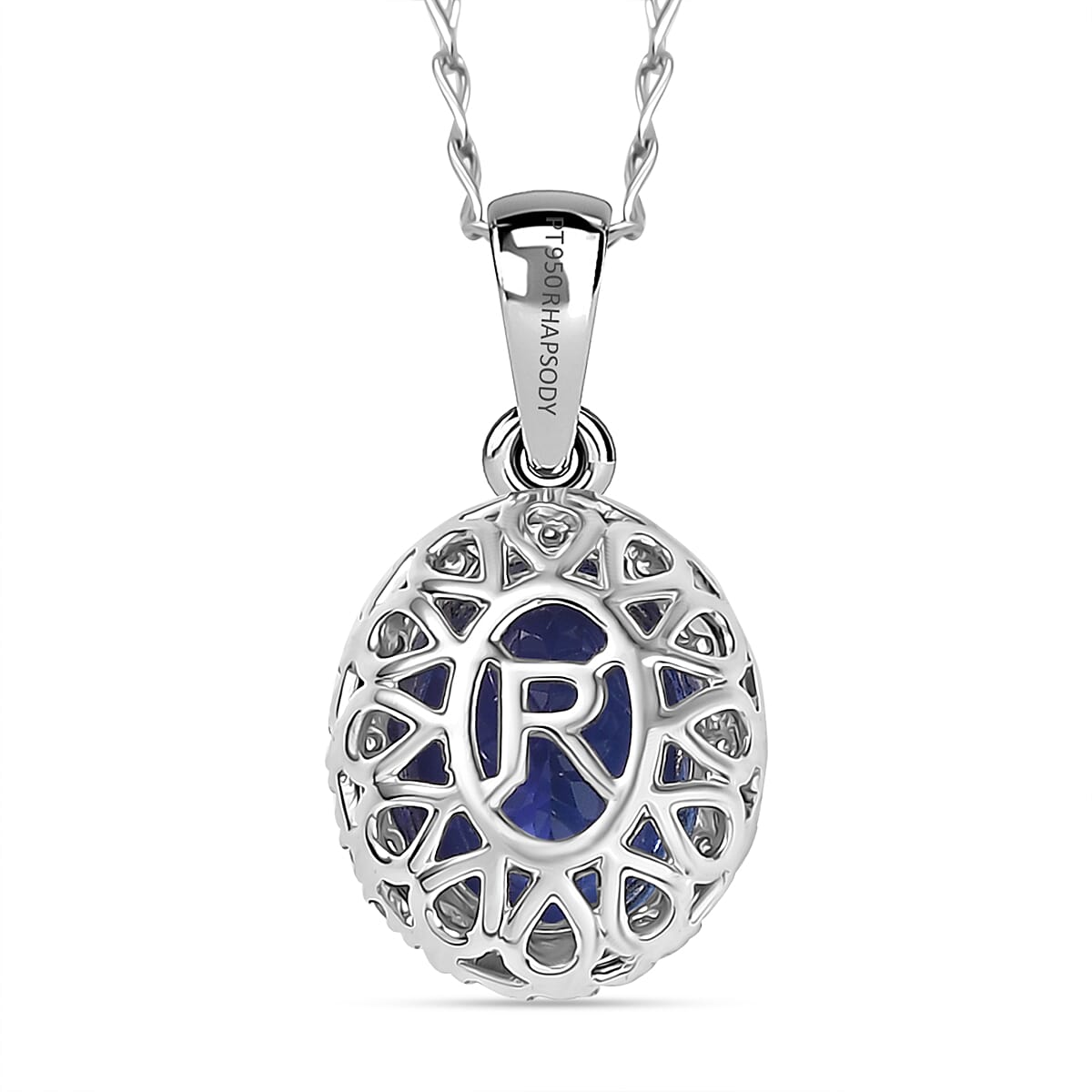 Certified &amp; Appraised RHAPSODY AAAA Tanzanite, White Diamond Halo Pendant in 950 Platinum, (EF, VS) 3.22 Ct. 8094970 5