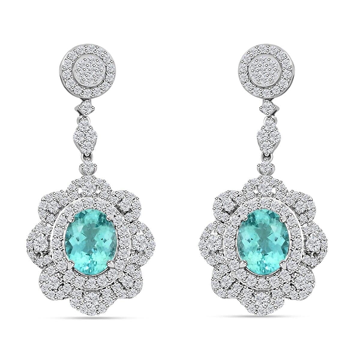 Chairman's Vault Collection Certified &amp; Appraised RHAPSODY AAAA Paraiba Tourmaline, Diamond Floral Earrings in 950 Platinum 5.51 Ct. 7860217 0