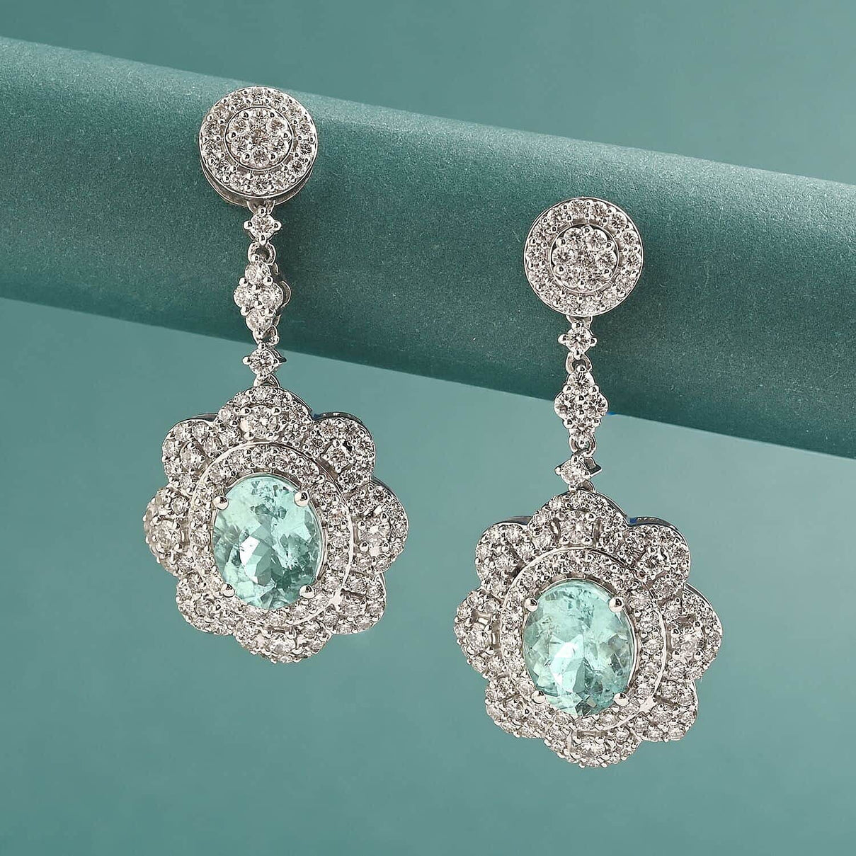 Chairman's Vault Collection Certified &amp; Appraised RHAPSODY AAAA Paraiba Tourmaline, Diamond Floral Earrings in 950 Platinum 5.51 Ct. 7860217 1