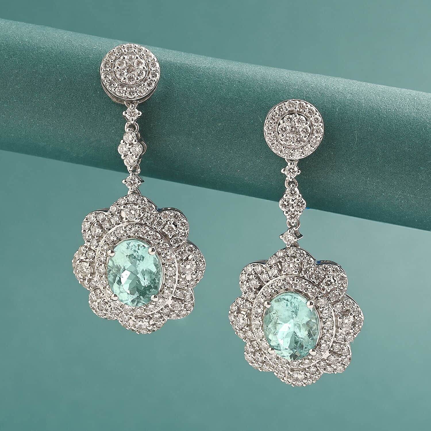 Chairman's Vault Collection Certified &amp; Appraised RHAPSODY AAAA Paraiba Tourmaline, Diamond Floral Earrings in 950 Platinum 5.51 Ct. 7860217 1