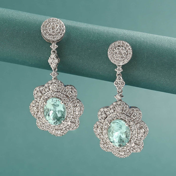 Chairman's Vault Collection Certified &amp; Appraised RHAPSODY AAAA Paraiba Tourmaline, Diamond Floral Earrings in 950 Platinum 5.51 Ct. 7860217 2