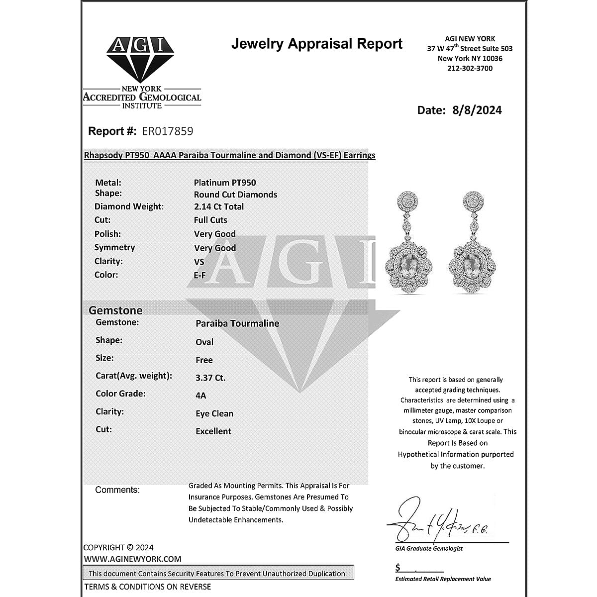 Chairman's Vault Collection Certified &amp; Appraised RHAPSODY AAAA Paraiba Tourmaline, Diamond Floral Earrings in 950 Platinum 5.51 Ct. 7860217 5