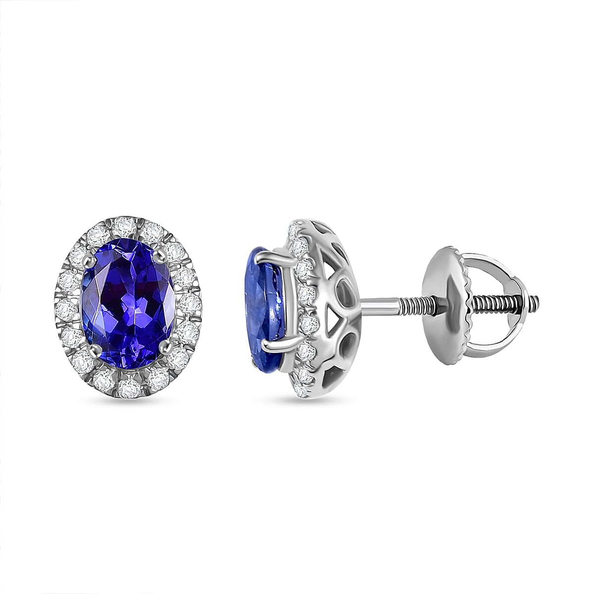 Certified &amp; Appraised RHAPSODY AAAA Tanzanite, White Diamond Halo Push Post Earring in 950 Platinum, (EF, VS) 2.27 Ct. 8094949 2