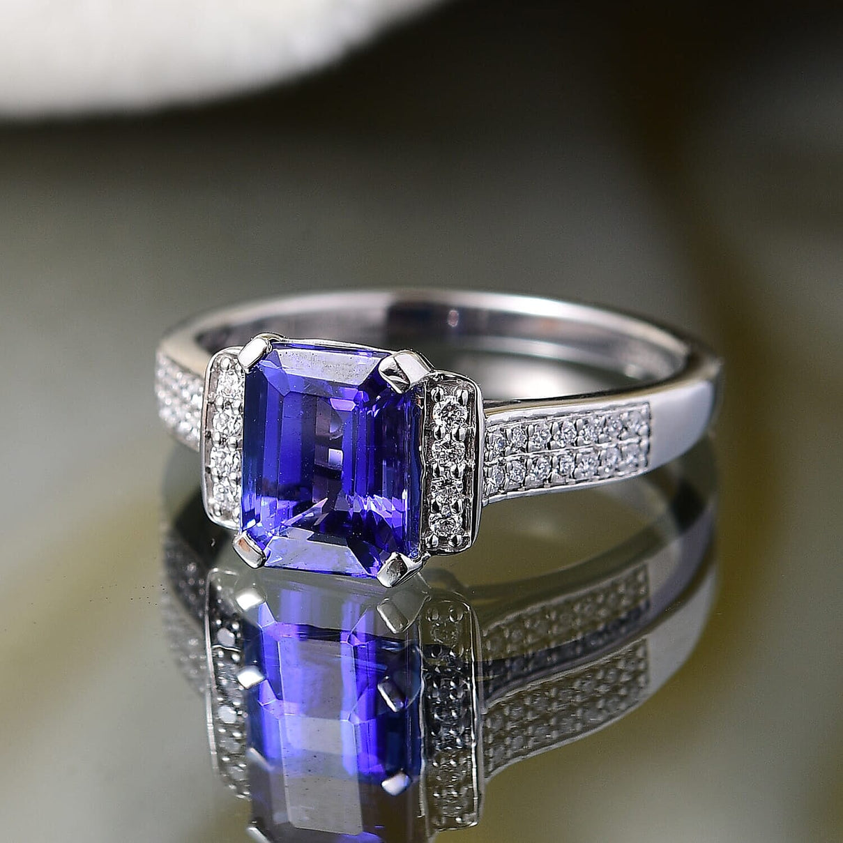 Certified &amp; Appraised RHAPSODY 950 Platinum AAAA Tanzanite, White Diamond VS-EF Ring, 3.10  Ct. 8095002 2