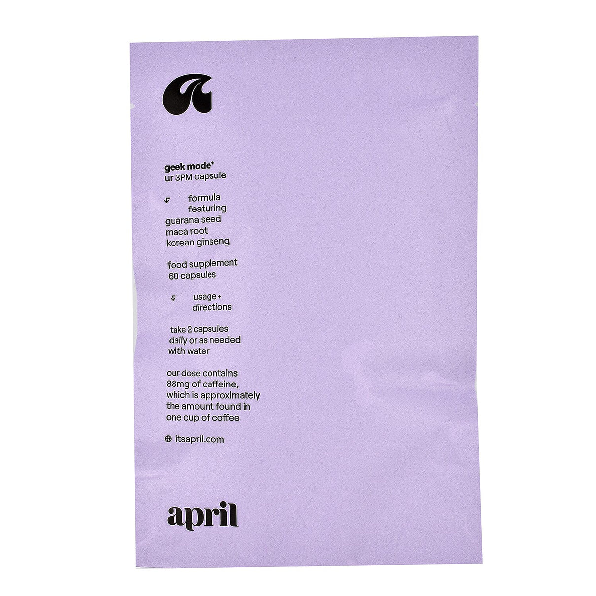 April Supplements Geek Mode Ur 3 pm Capsule Focus Refill Paper Pouch (60 Capsules Duo) 7384661 1