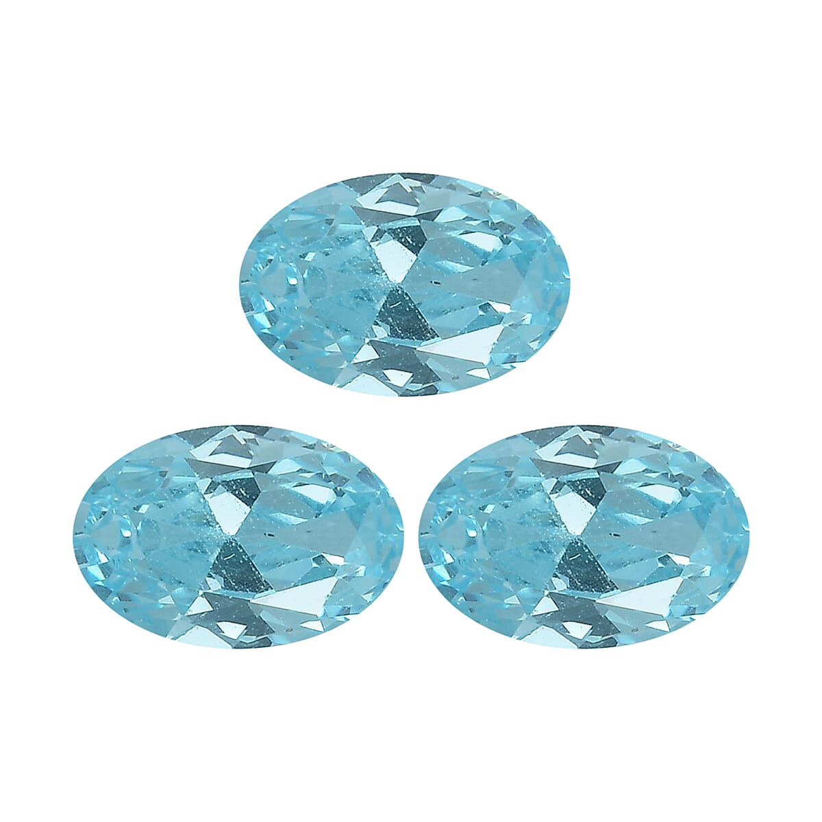 Set of 3 Aqua Cubic Zirconia Loose Gemstones in Oval Shape  1.91 Ct. 8063744 0