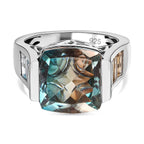 Aqua Terra Costa Quartz, Citrine & Swiss Blue Topaz Ring in Platinum Overlay Sterling Silver 9.00 Ct.