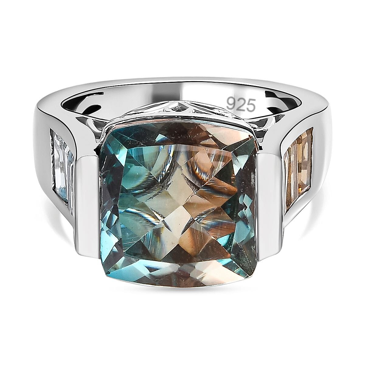 Aqua Terra Costa Quartz, Citrine &amp; Swiss Blue Topaz Ring in Platinum Overlay Sterling Silver 9.00 Ct. 7736450 0