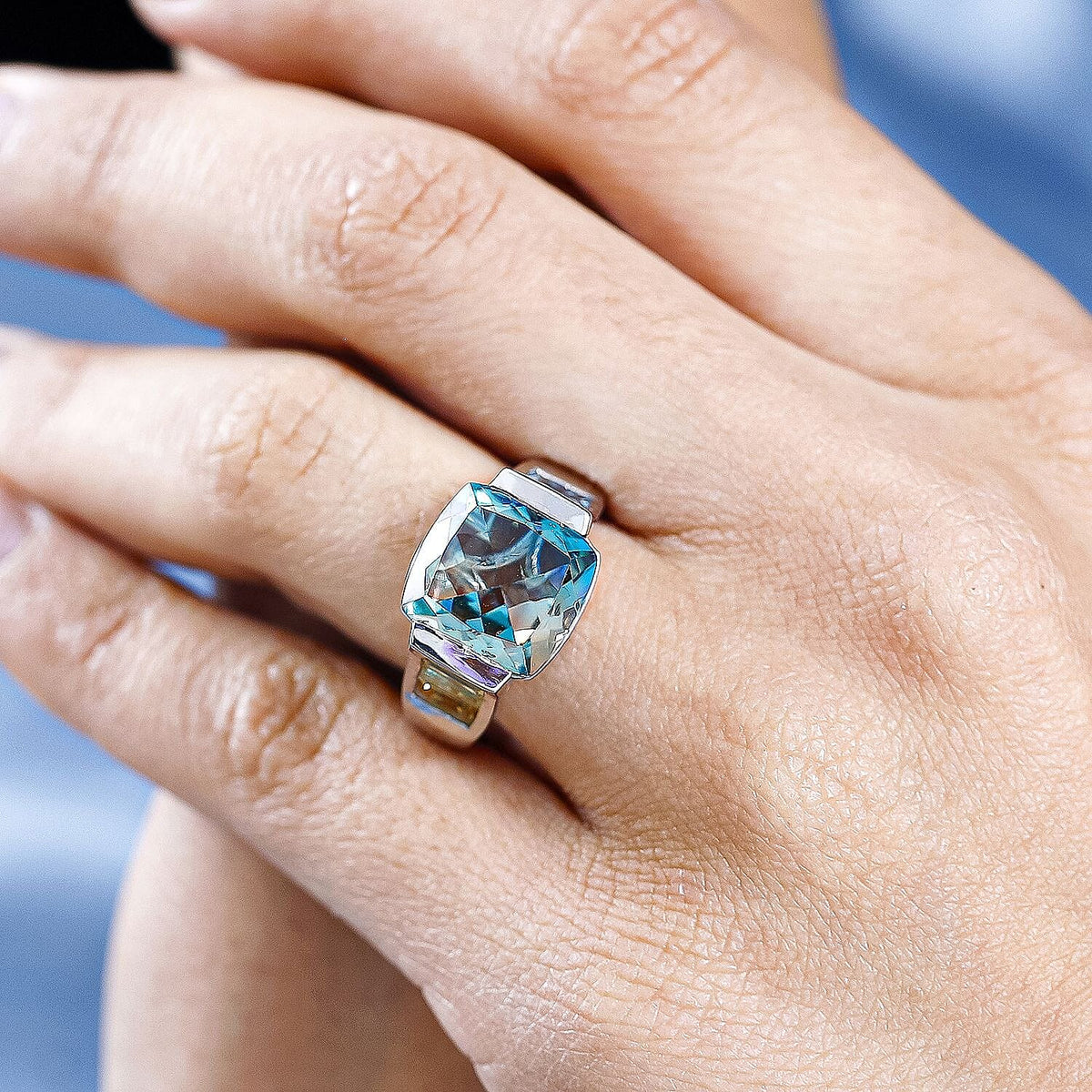 Aqua Terra Costa Quartz, Citrine &amp; Swiss Blue Topaz Ring in Platinum Overlay Sterling Silver 9.00 Ct. 7736450 3