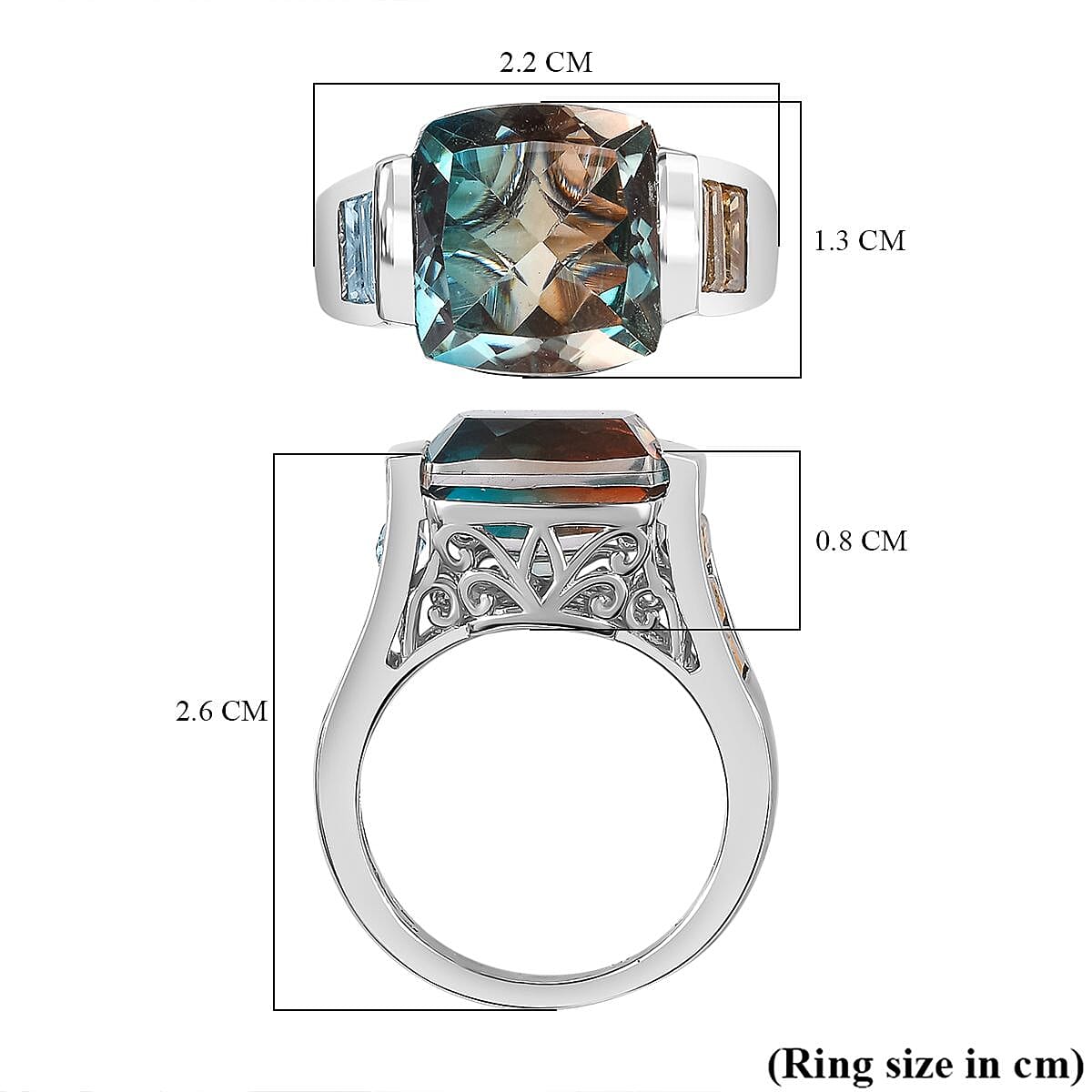 Aqua Terra Costa Quartz, Citrine &amp; Swiss Blue Topaz Ring in Platinum Overlay Sterling Silver 9.00 Ct. 7736450 6