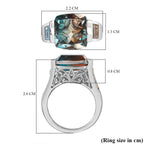 Aqua Terra Costa Quartz, Citrine & Swiss Blue Topaz Ring in Platinum Overlay Sterling Silver 9.00 Ct.