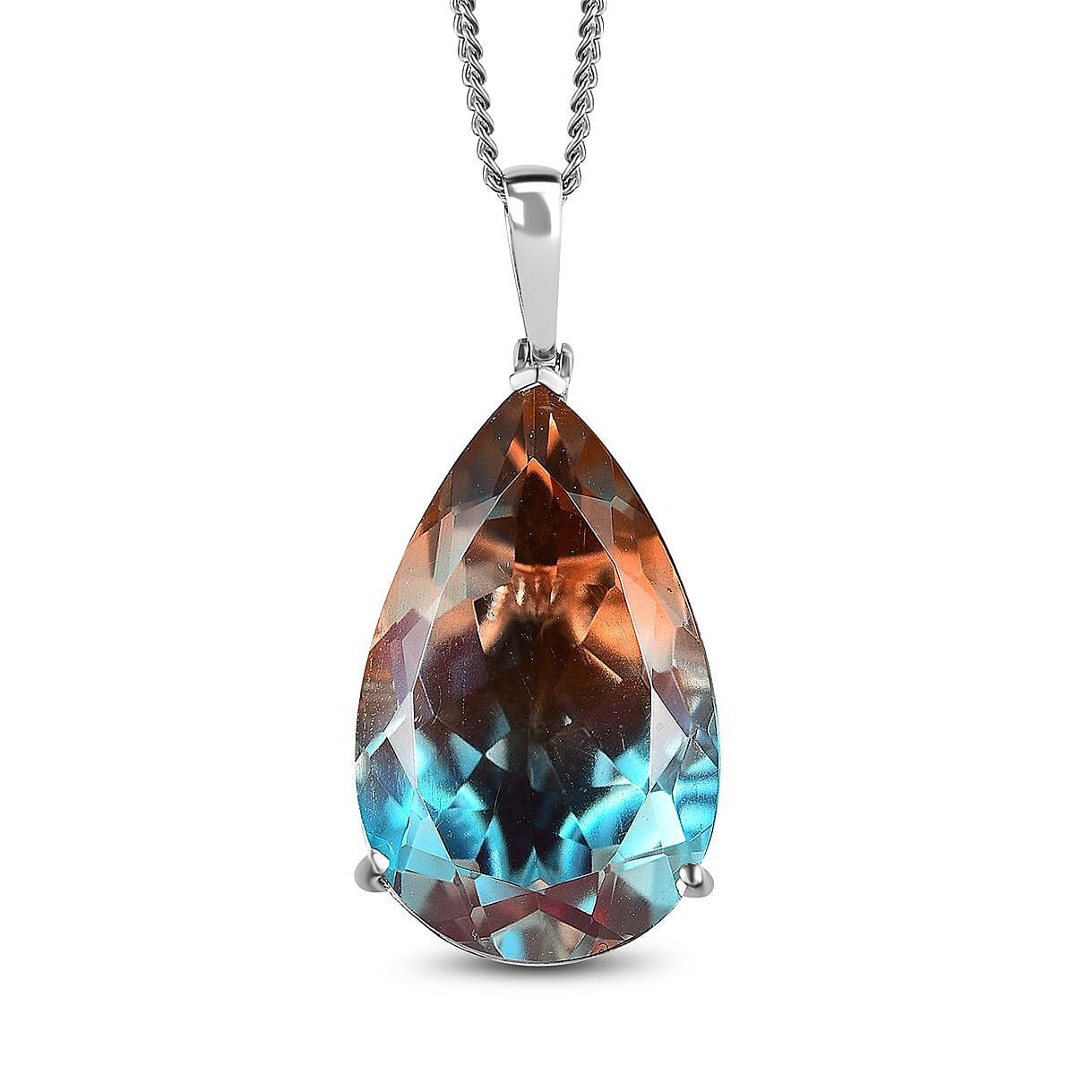 Aqua Terra Costa Quartz Pendant with Chain (Size 20) in Platinum Overlay Sterling Silver 52.75 Ct, Silver Wt 11.50 GM 4249986 0