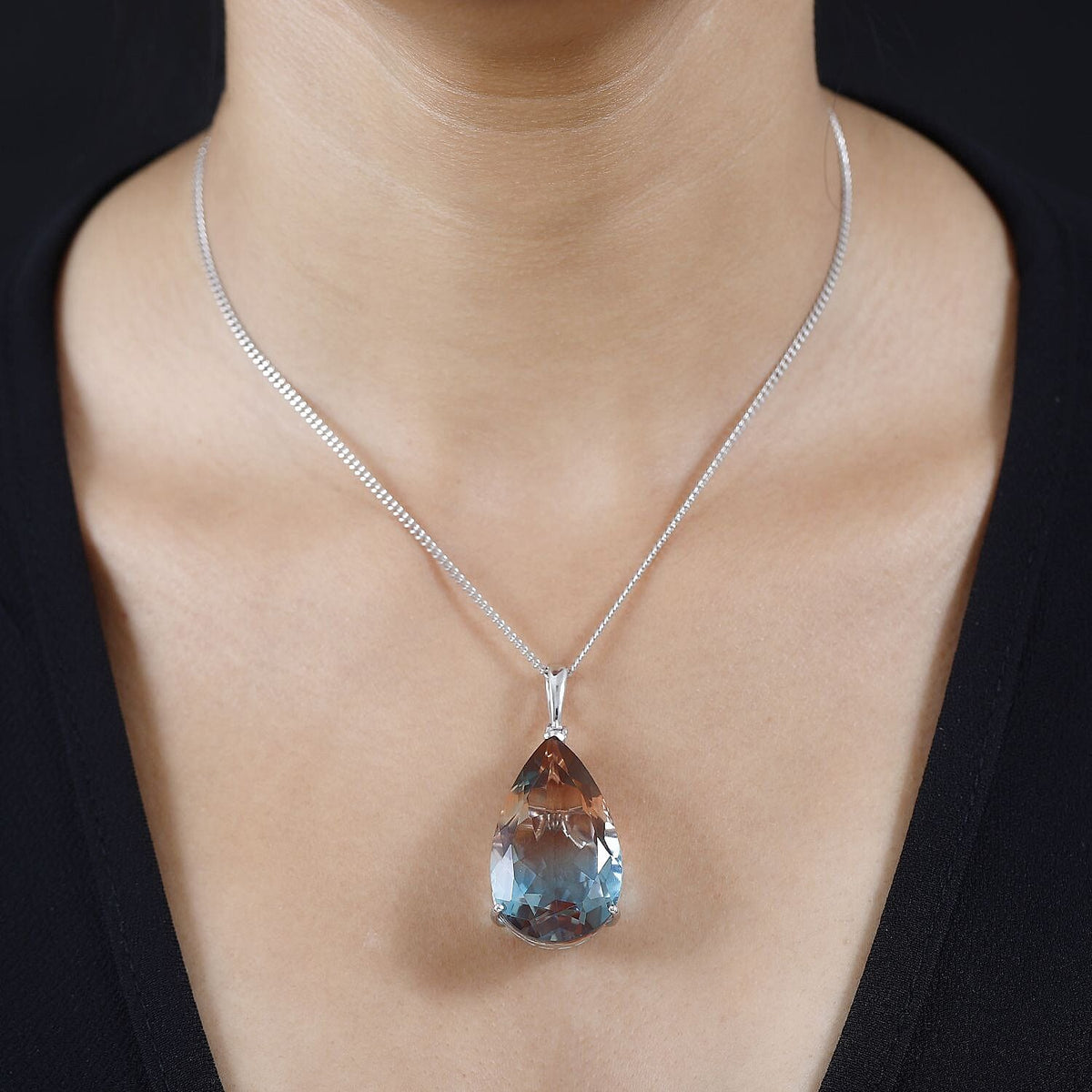 Aqua Terra Costa Quartz Pendant with Chain (Size 20) in Platinum Overlay Sterling Silver 52.75 Ct, Silver Wt 11.50 GM 4249986 2