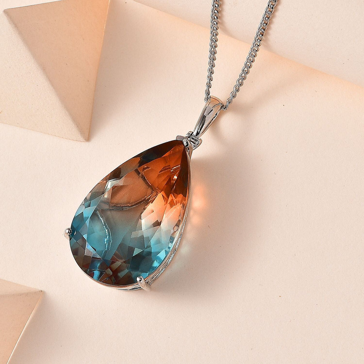 Aqua Terra Costa Quartz Pendant with Chain (Size 20) in Platinum Overlay Sterling Silver 52.75 Ct, Silver Wt 11.50 GM 4249986 3