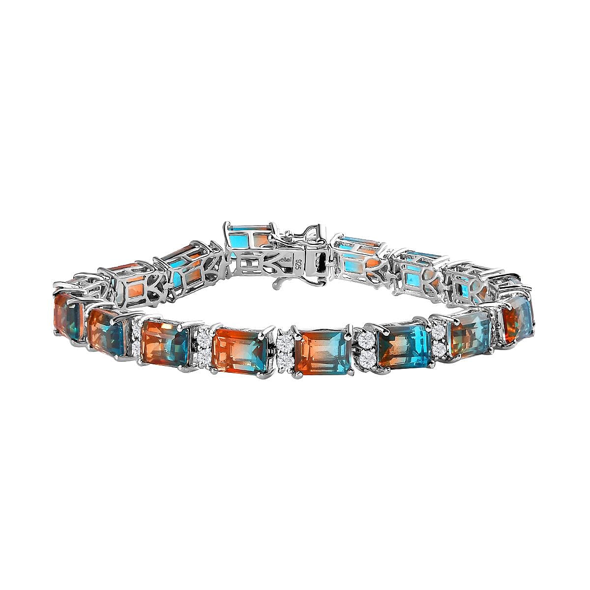 Aqua Terra Costa Quartz &amp; Natural Zircon Tennis Bracelet (Size - 7) in Platinum Overlay Sterling Silver 32.44 Ct, Silver Wt 5.60 GM 7714557 0