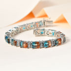 Aqua Terra Costa Quartz & Natural Zircon Tennis Bracelet (Size - 8) in Platinum Overlay Sterling Silver 36.50 Ct, Silver Wt 15.90 GM