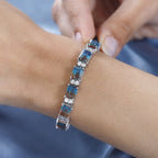 Aqua Terra Costa Quartz & Natural Zircon Tennis Bracelet (Size - 8) in Platinum Overlay Sterling Silver 36.50 Ct, Silver Wt 15.90 GM