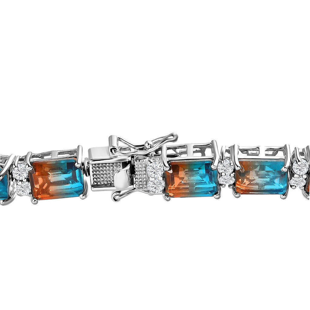 Aqua Terra Costa Quartz & Natural Zircon Tennis Bracelet (Size - 8) in Platinum Overlay Sterling Silver 36.50 Ct, Silver Wt 15.90 GM