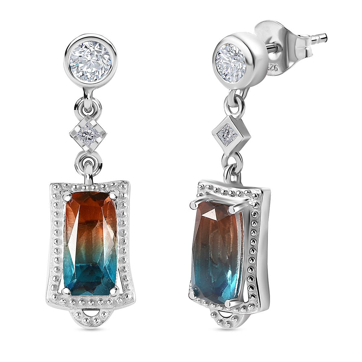 Aqua Terra Costa Quartz and Natural Zircon Earrings in Platinum Overlay Sterling Silver 2.15 Ct. 7732387 0