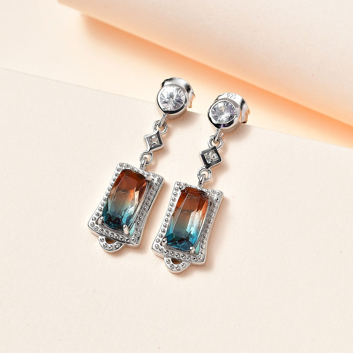 Aqua Terra Costa Quartz and Natural Zircon Earrings in Platinum Overlay Sterling Silver 2.15 Ct. 7732387 2