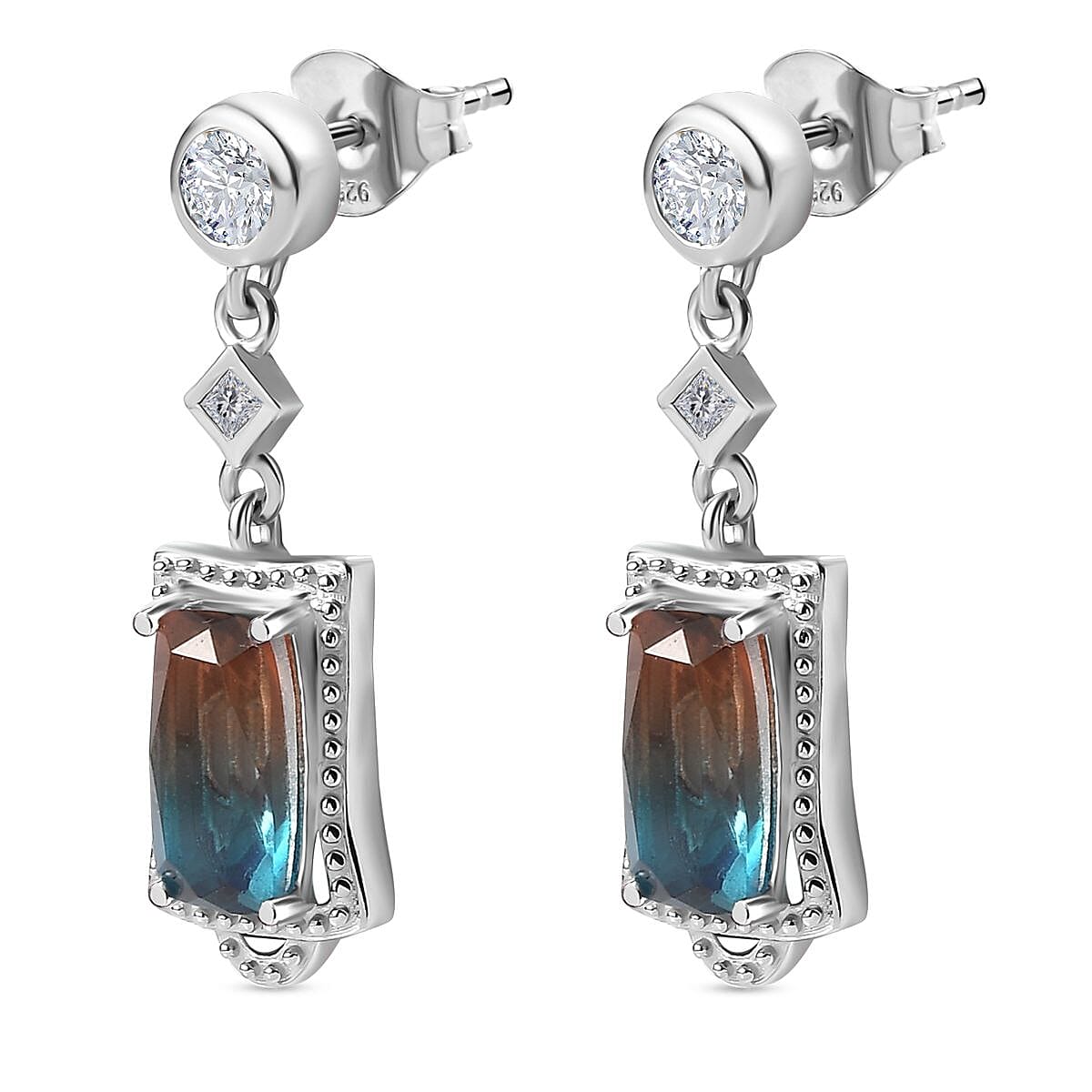 Aqua Terra Costa Quartz and Natural Zircon Earrings in Platinum Overlay Sterling Silver 2.15 Ct. 7732387 4