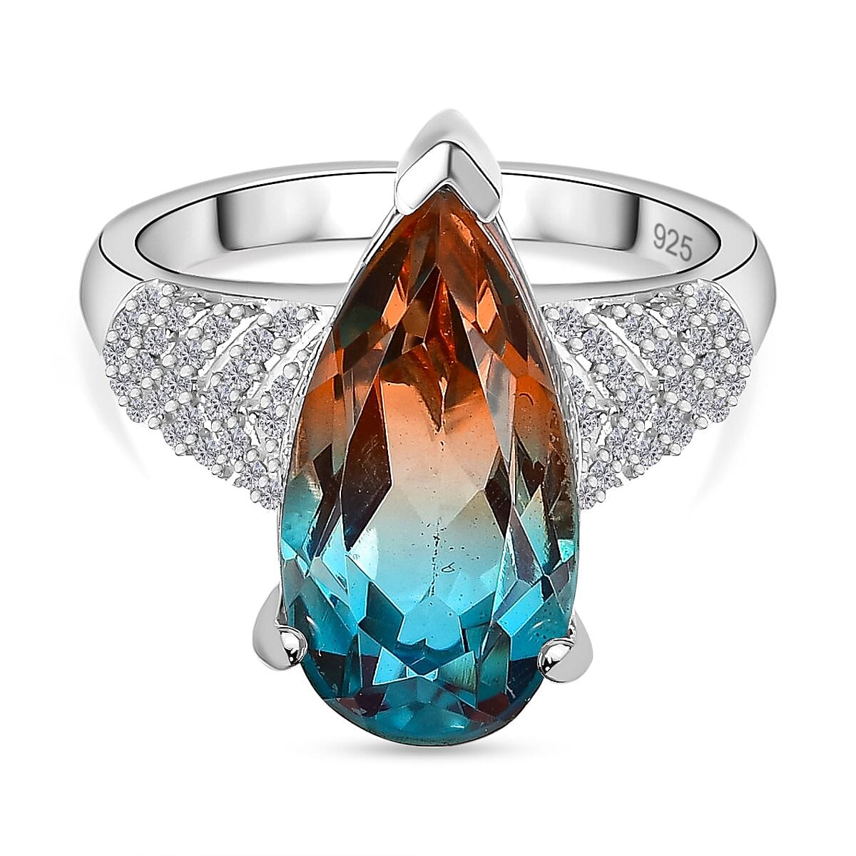 Aqua Terra Costa Quartz &amp; Natural Zircon Ring in Platinum Overlay Sterling Silver 4.76 Ct. 7722168 0