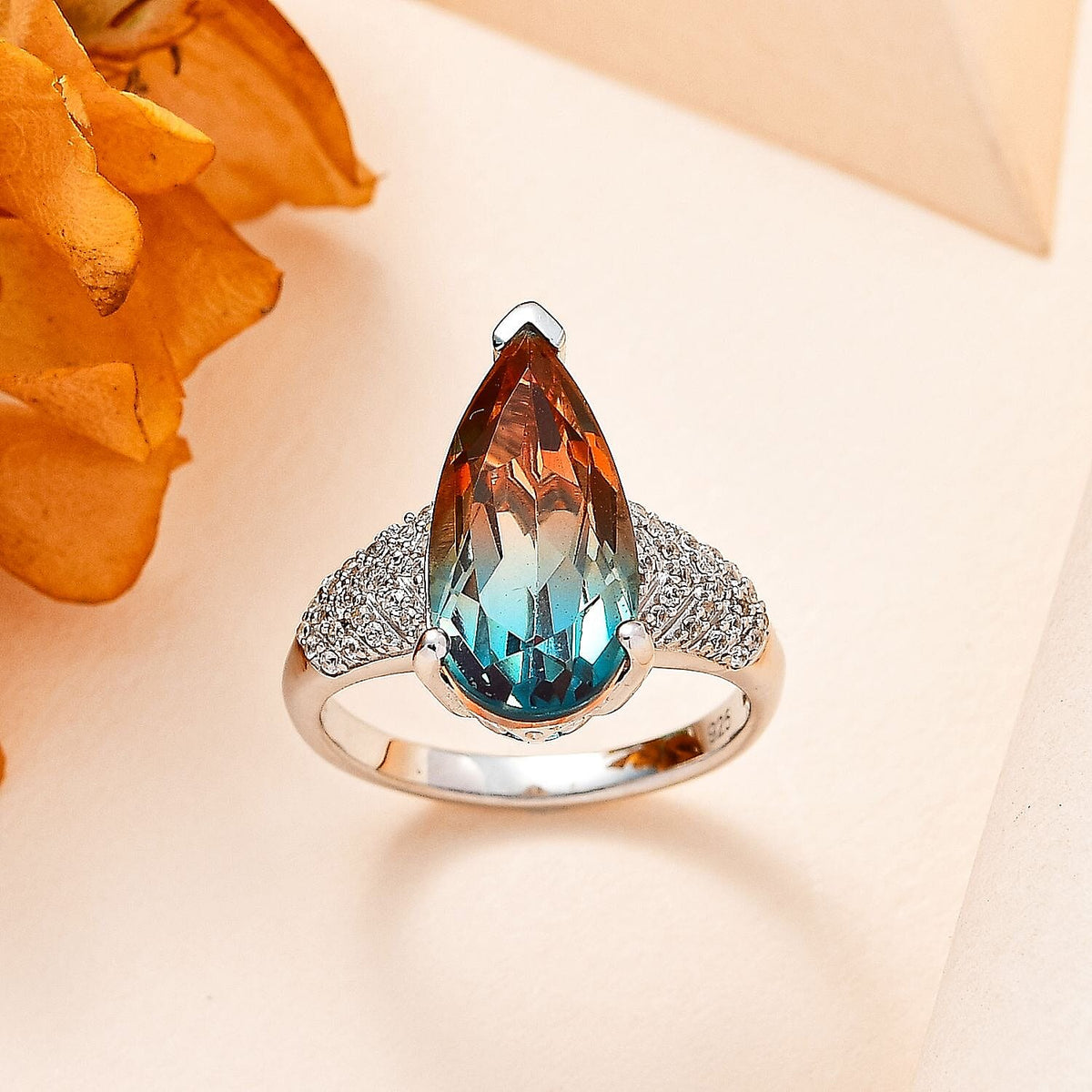 Aqua Terra Costa Quartz &amp; Natural Zircon Ring in Platinum Overlay Sterling Silver 4.76 Ct. 7722168 1