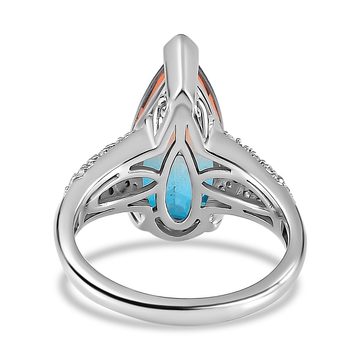 Aqua Terra Costa Quartz &amp; Natural Zircon Ring in Platinum Overlay Sterling Silver 4.76 Ct. 7722168 4