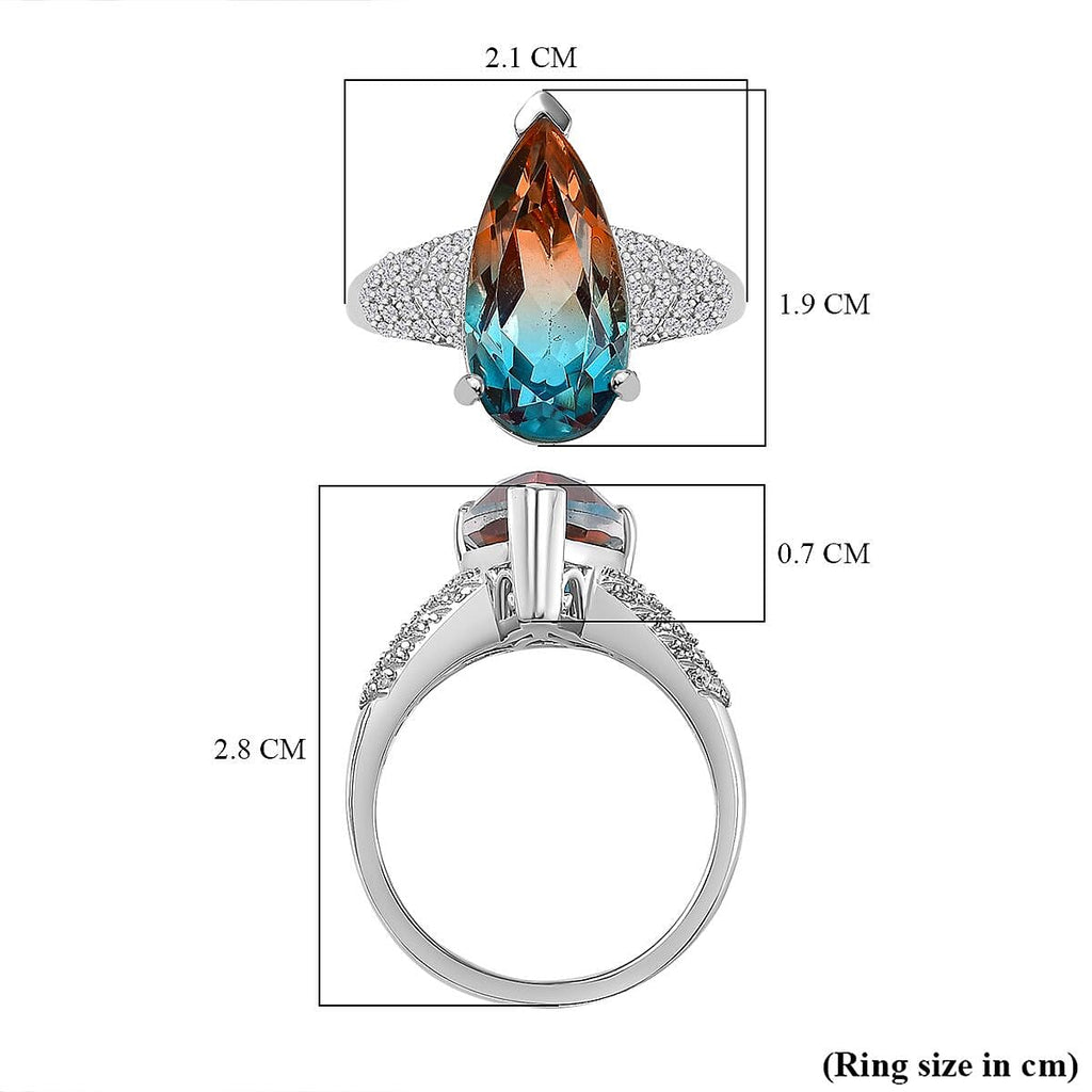 Aqua Terra Costa Quartz & Natural Zircon Ring in Platinum Overlay Sterling Silver 4.76 Ct.