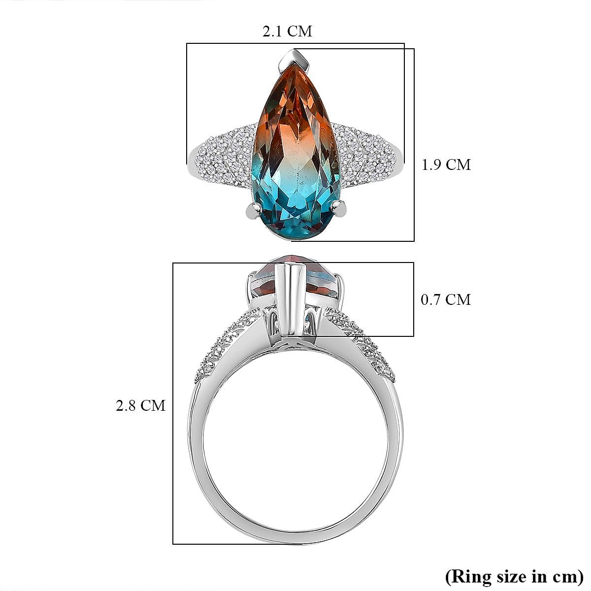 Aqua Terra Costa Quartz &amp; Natural Zircon Ring in Platinum Overlay Sterling Silver 4.76 Ct. 7722168 5