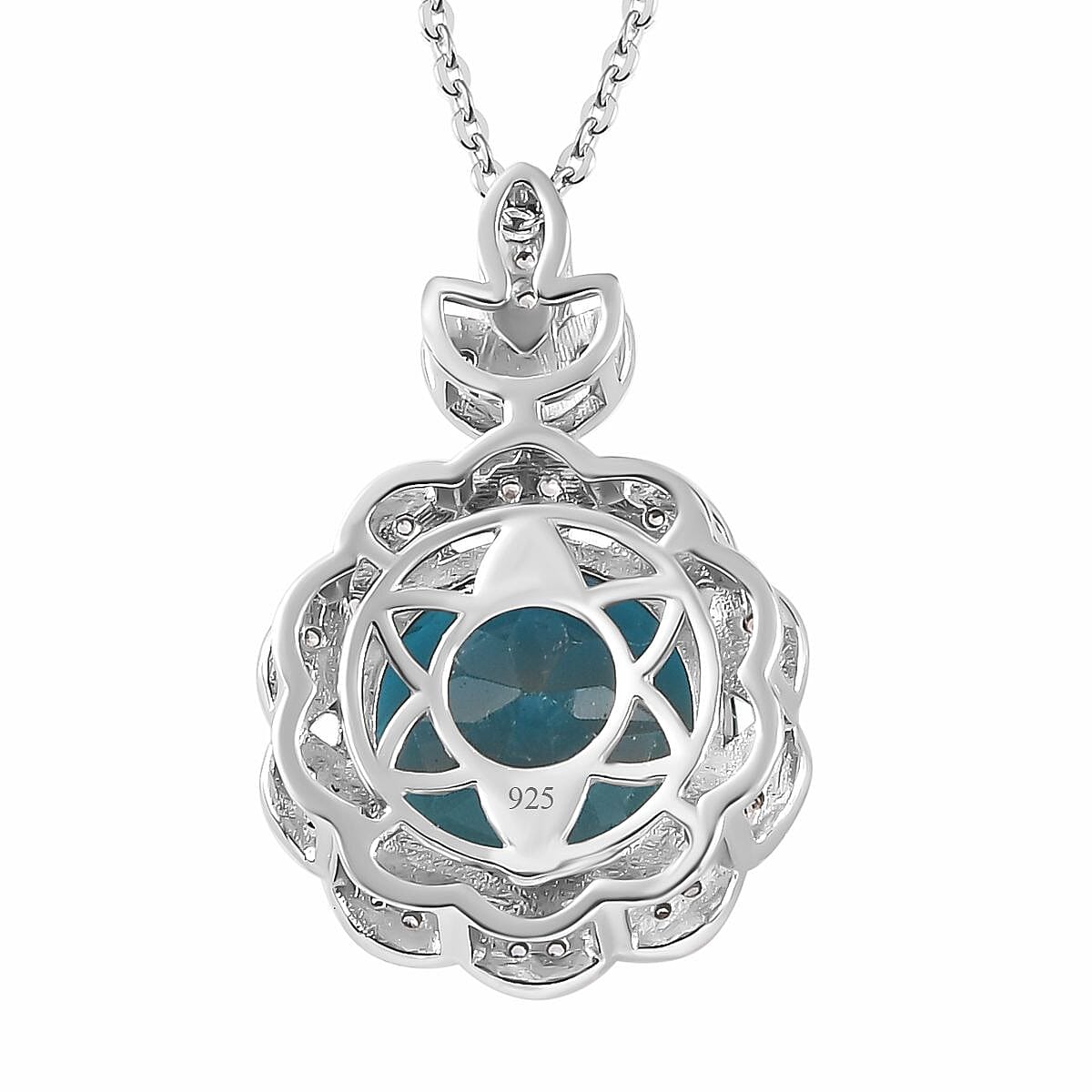 Aqua Terra Costa Quartz &amp; Natural Zircon Floral Pendant with Chain (Size 20) in Platinum Overlay Sterling Silver 6.76 Ct, Silver Wt 5.15 Gms. 4252392 4