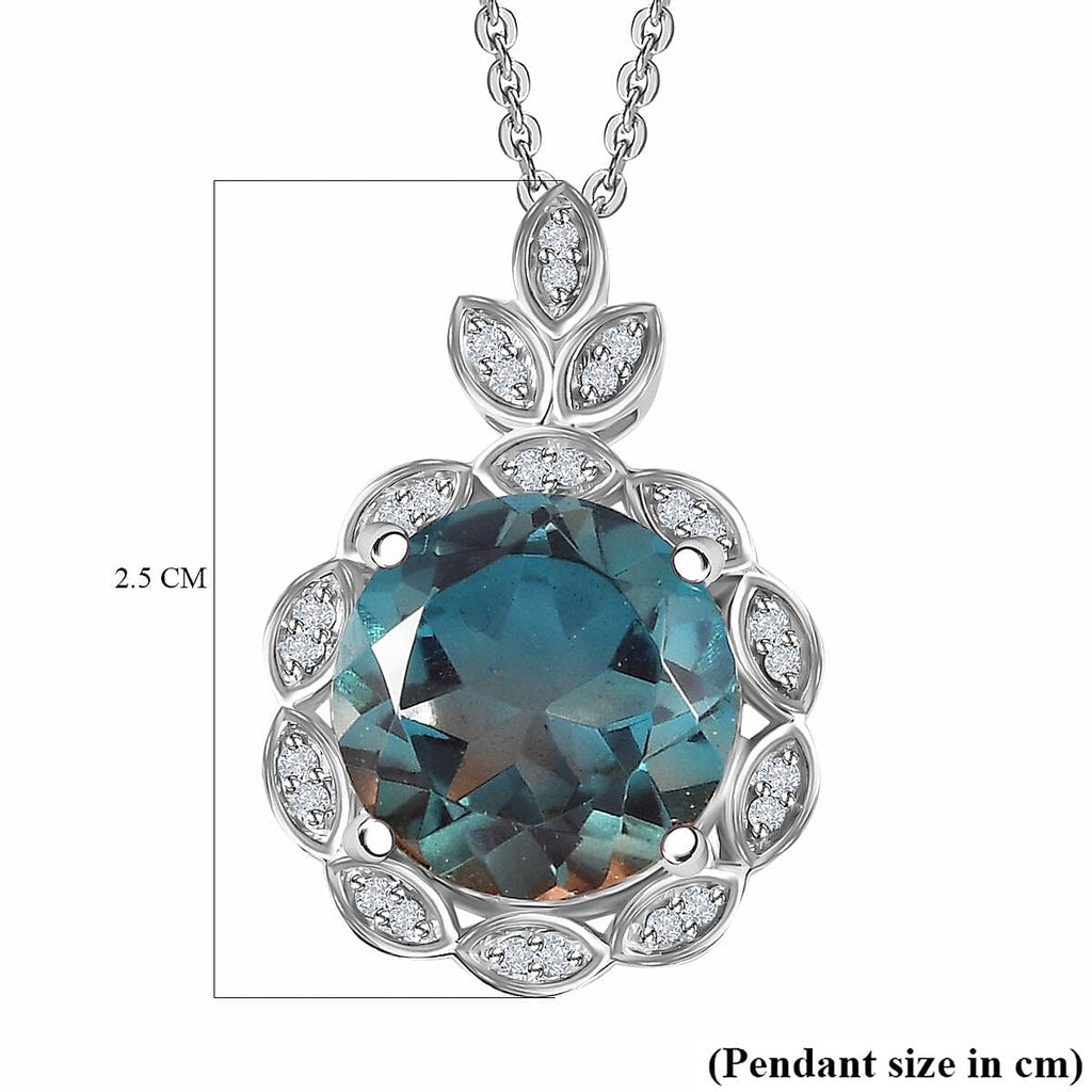 Aqua Terra Costa Quartz & Natural Zircon Floral Pendant with Chain (Size 20) in Platinum Overlay Sterling Silver 6.76 Ct, Silver Wt 5.15 Gms.