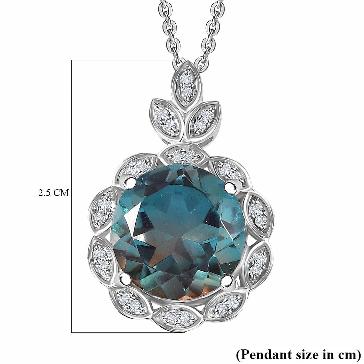 Aqua Terra Costa Quartz &amp; Natural Zircon Floral Pendant with Chain (Size 20) in Platinum Overlay Sterling Silver 6.76 Ct, Silver Wt 5.15 Gms. 4252392 6
