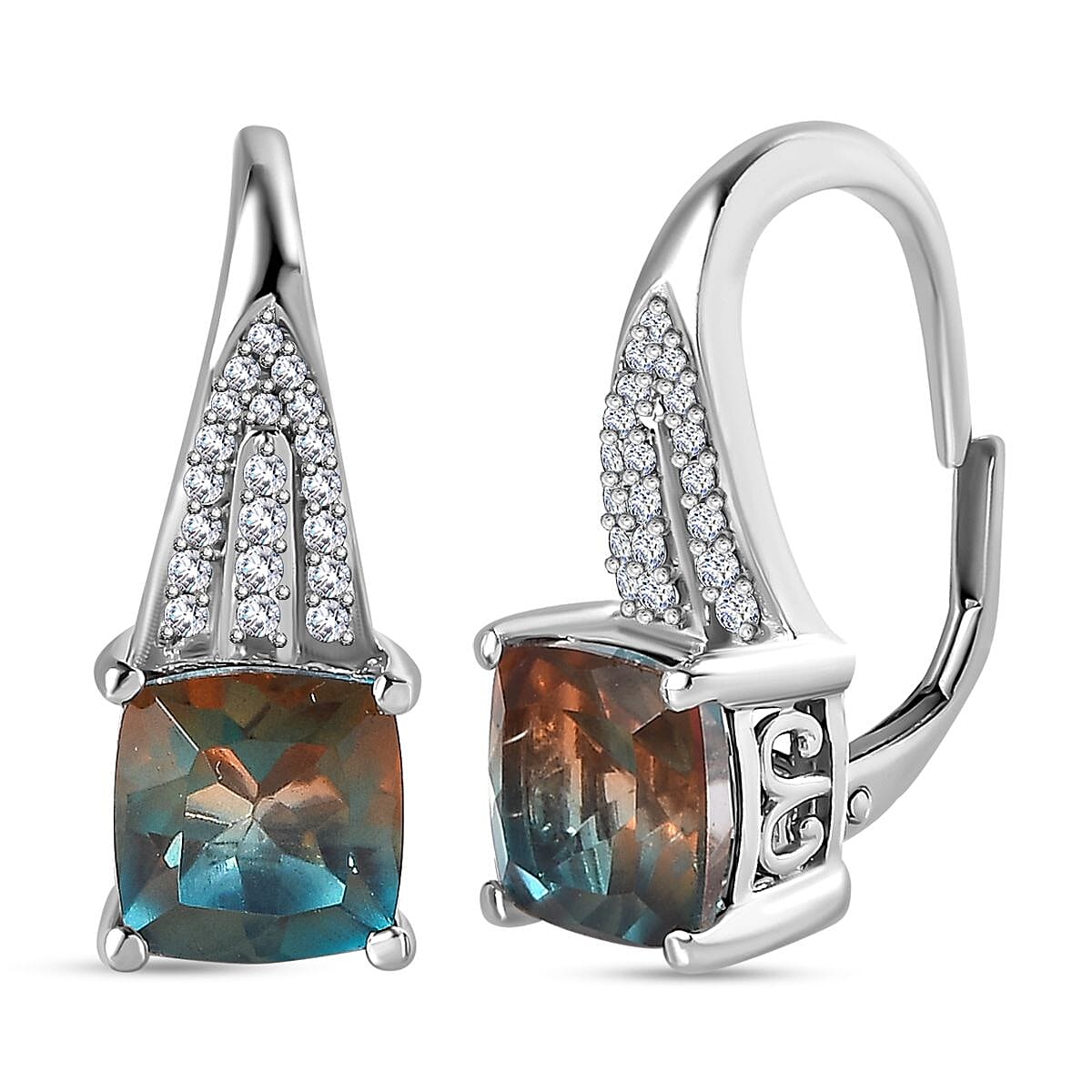 Aqua Terra Costa Quartz &amp; Natural Zircon Earrings in Platinum Overlay Sterling Silver 5.10 Ct. 7722128 0