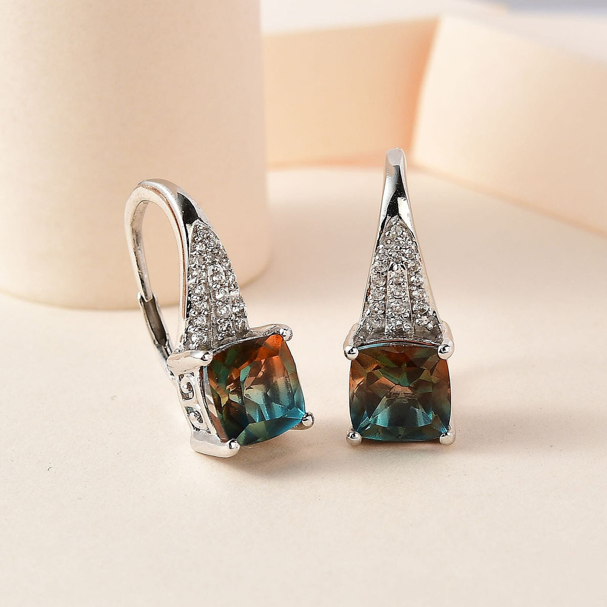 Aqua Terra Costa Quartz &amp; Natural Zircon Earrings in Platinum Overlay Sterling Silver 5.10 Ct. 7722128 1
