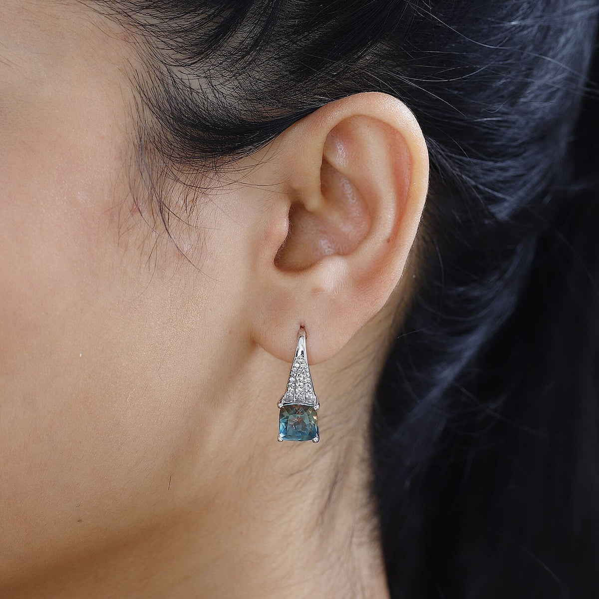 Aqua Terra Costa Quartz &amp; Natural Zircon Earrings in Platinum Overlay Sterling Silver 5.10 Ct. 7722128 2
