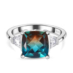 Aqua Terra Costa Quartz & Natural Zircon Ring in Platinum Overlay Sterling Silver 3.72 Ct.