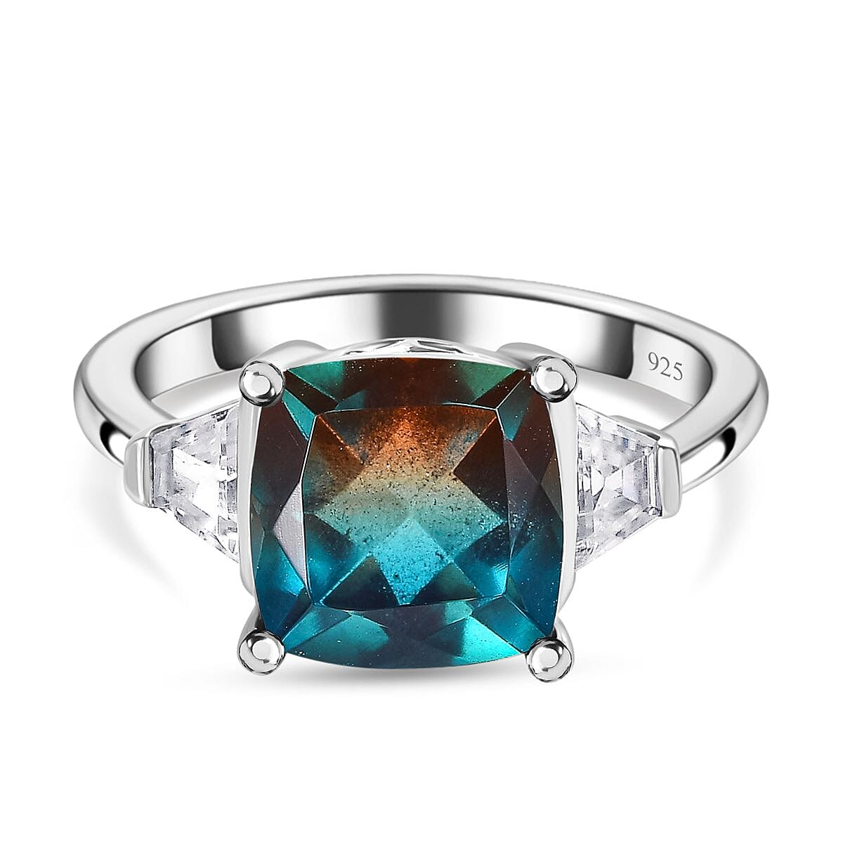 Aqua Terra Costa Quartz &amp; Natural Zircon Ring in Platinum Overlay Sterling Silver 3.72 Ct. 7723174 0
