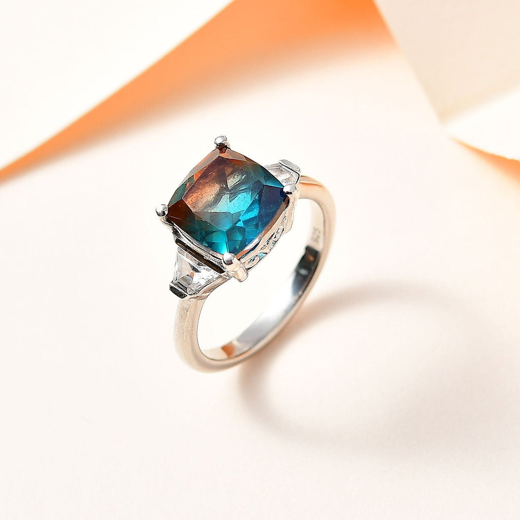 Aqua Terra Costa Quartz & Natural Zircon Ring in Platinum Overlay Sterling Silver 3.72 Ct.