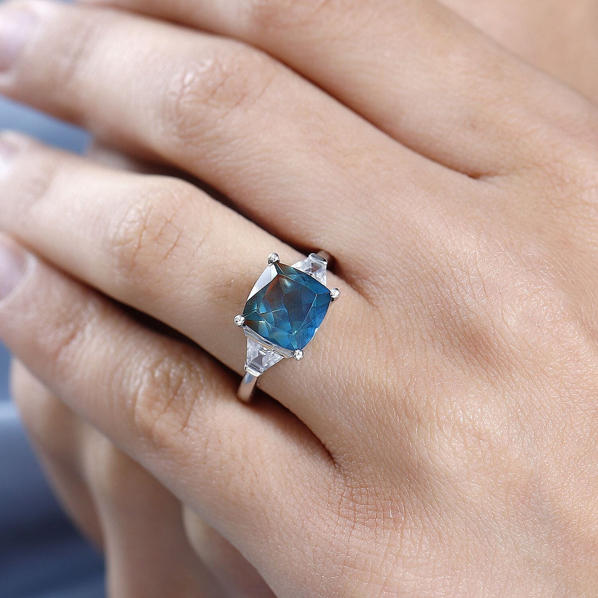 Aqua Terra Costa Quartz &amp; Natural Zircon Ring in Platinum Overlay Sterling Silver 3.72 Ct. 7723174 2