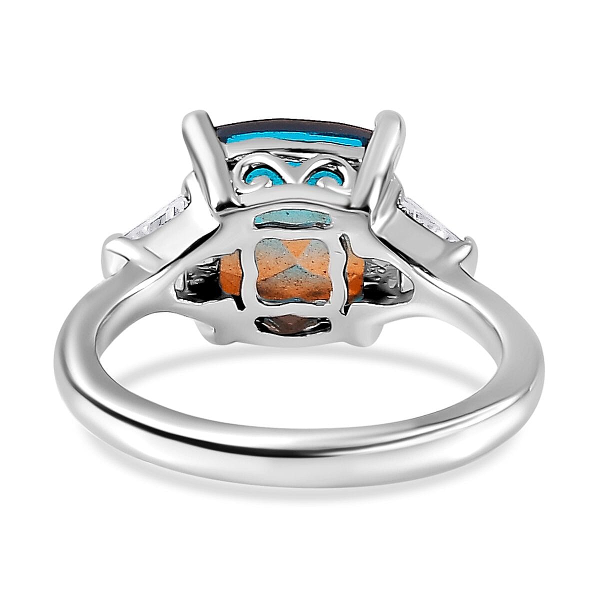 Aqua Terra Costa Quartz &amp; Natural Zircon Ring in Platinum Overlay Sterling Silver 3.72 Ct. 7723174 4