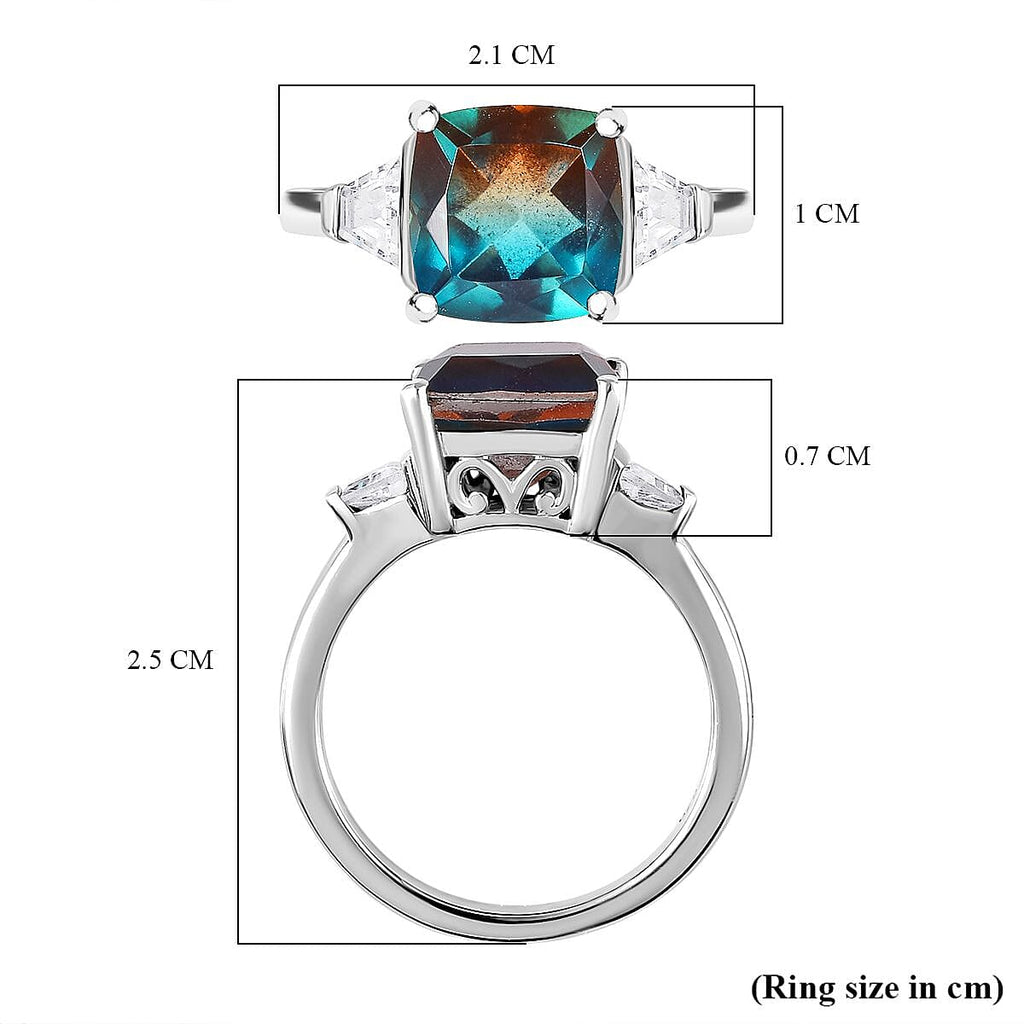 Aqua Terra Costa Quartz & Natural Zircon Ring in Platinum Overlay Sterling Silver 3.72 Ct.